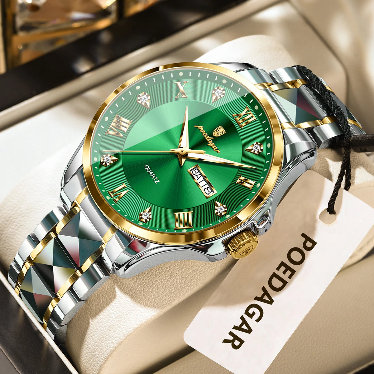 Montre pour homme POEDAGAR, modèle de luxe original, étanche, lumineuse, avec affichage de la date et du jour, style élégant, boîtier en acier inoxydable, mouvement à quartz, idéale pour le travail.