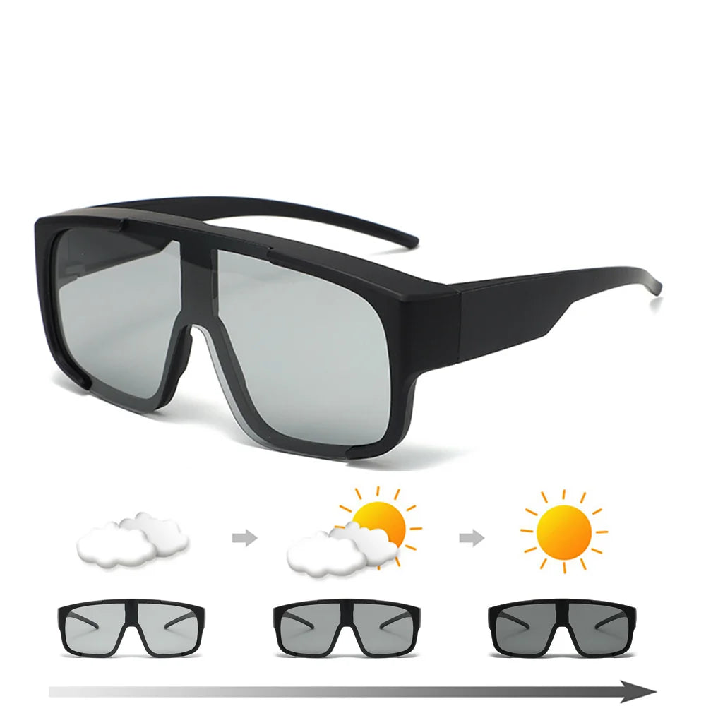 VIVIBEE Large Polarized Glasses Fit Over Sunglasses Photochromic Men Driving UV400 Fishing Outdoor Women Mirrored Dark Goggles