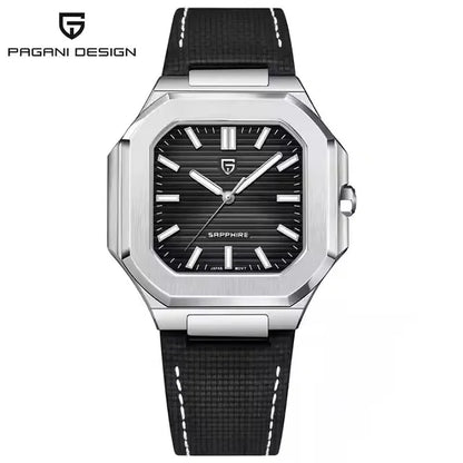 Nuovo orologio di lusso quadrato PAGANI DESIGN 2026 da uomo al quarzo, vetro zaffiro AR, movimento giapponese, luminoso, in acciaio 316L all steel