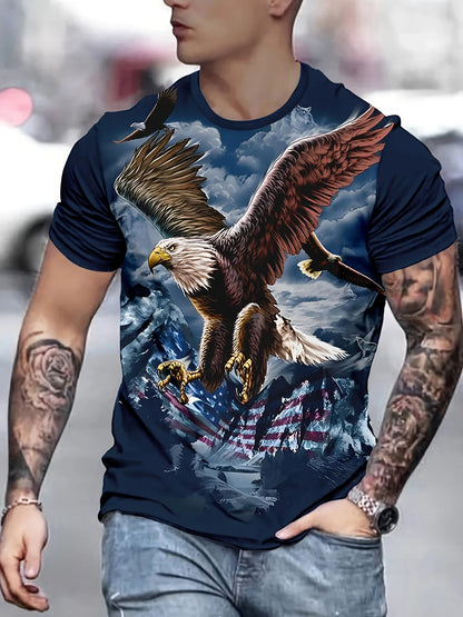 Modne majice z grafiko Eagle Luksuzne majice Poletne moške majice Sproščene majice Majice s kratkimi rokavi 3D-tiskanje Moška oblačila