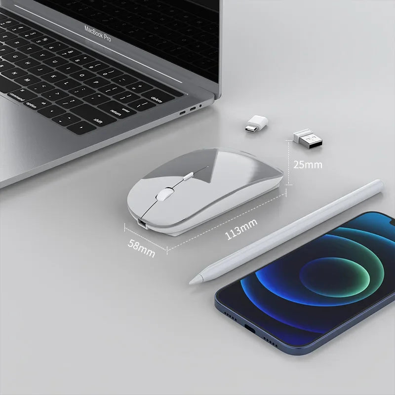 New Charging Type-c Wireless Mouse +USB Dual Receiver Mute Ergonomic Design 1000/1200/1600 Three-speed DPI