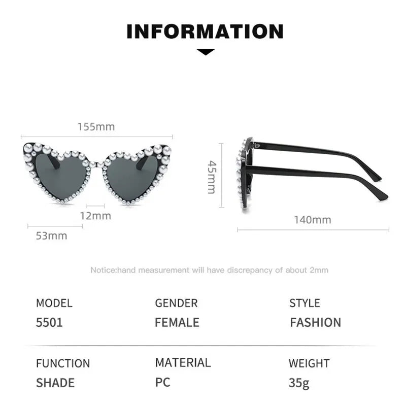 New In Luxury Fine Shimmering Love Pearl Sun Glasses Women Heart Glasses Casual Bling Sunglasses Lentes De Sol Mujer