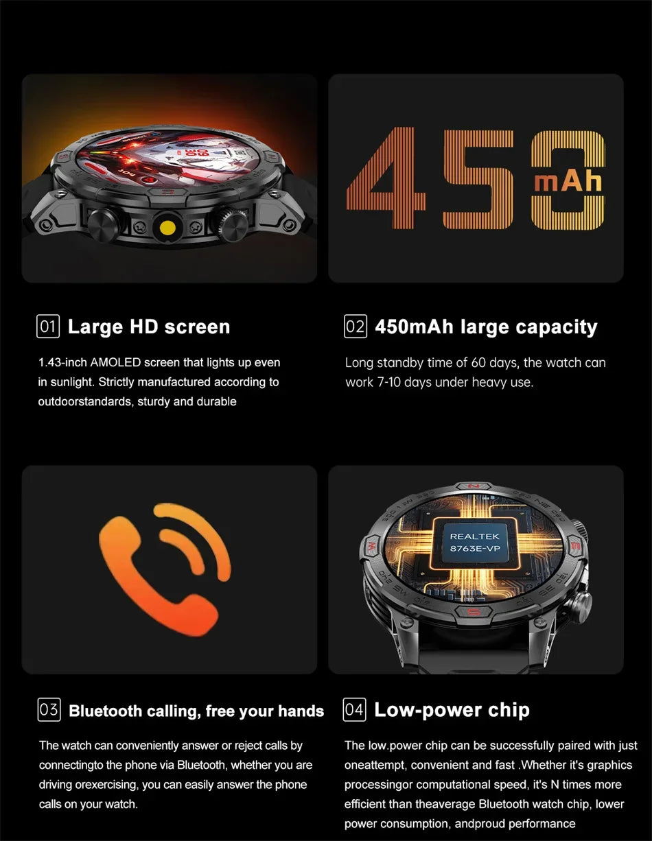 Men's Fashion Outdoor Sport GPS Smart Watch with AMOLED HD Screen, Heart Rate Monitor, and Waterproof Features