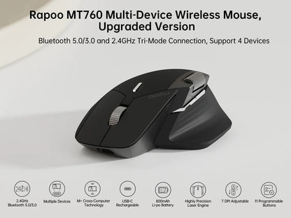 Rapoo MT760/MT760L/MT760Mini/MT760M Rechargeable Multi-mode Bluetooth Wireless Mouse Ergonomic 4000 DPI Support Up to 4 Devices