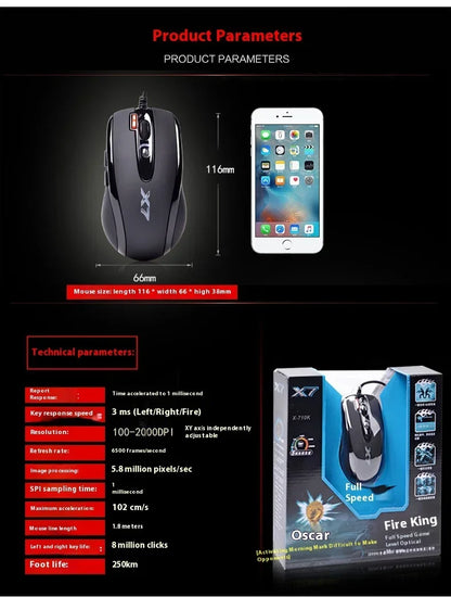 A4TECH Bloody X7-710K Wired Mouse 2000dpi Macro Programming Laptops Accessories CF/LOL/World of Warcraft E-sports Gamer Mouse