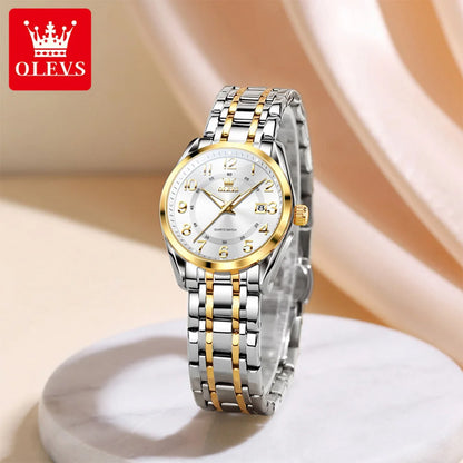 OLEVS Luxury Fashionable Ladies Quartz Watch Waterproof Wristwatch with Arabic Numerals Date Feature And Set Bracelet for Women