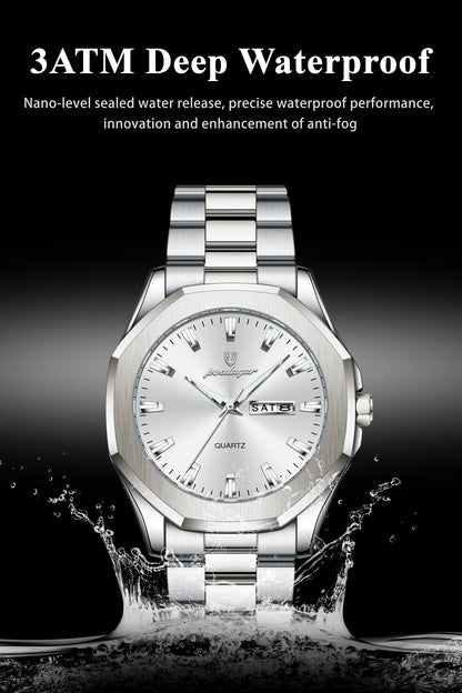 POEDAGAR Luxury Men Wristwatch Waterproof Luminous Week Date Casual Man Clock Stainless Steel Quartz Fashion Men's Watches Reloj