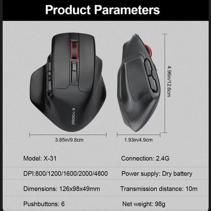 E-YOOSO X-31 USB 2.4G trådløs gamingmus i stor størrelse til store hænder PAW3212 4800 DPI 5 knapper til gamere, computer, bærbar og PC