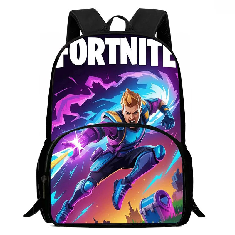 15-инчова Fortnite раница с анимационен дизайн, унисекс, за момчета и момичета, с преден джоб, лека ученическа раница с голям капацитет