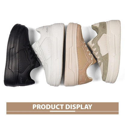 Baasploa Women’s Platform Sneakers Fashion Leather Casual Thick-Soled Shoes for Women Comfort White Skateboarding Shoes Non-Slip