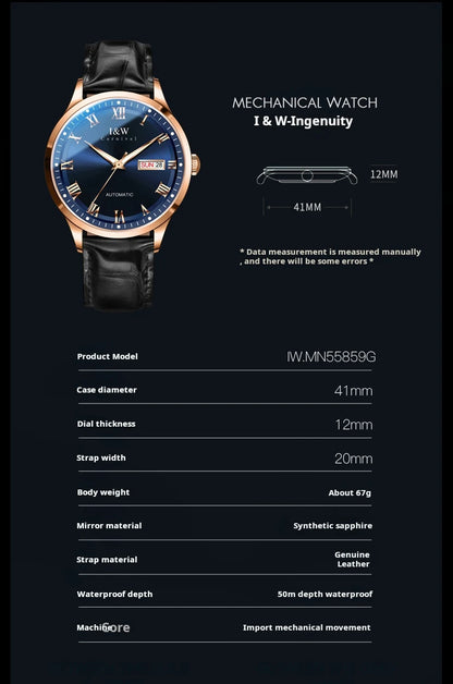 Carnival Brand High-end Series I&W Mechanical Watches Luxury Sapphire MIYOTA Movement Automatic Watches HD Luminous Reloj Hombre