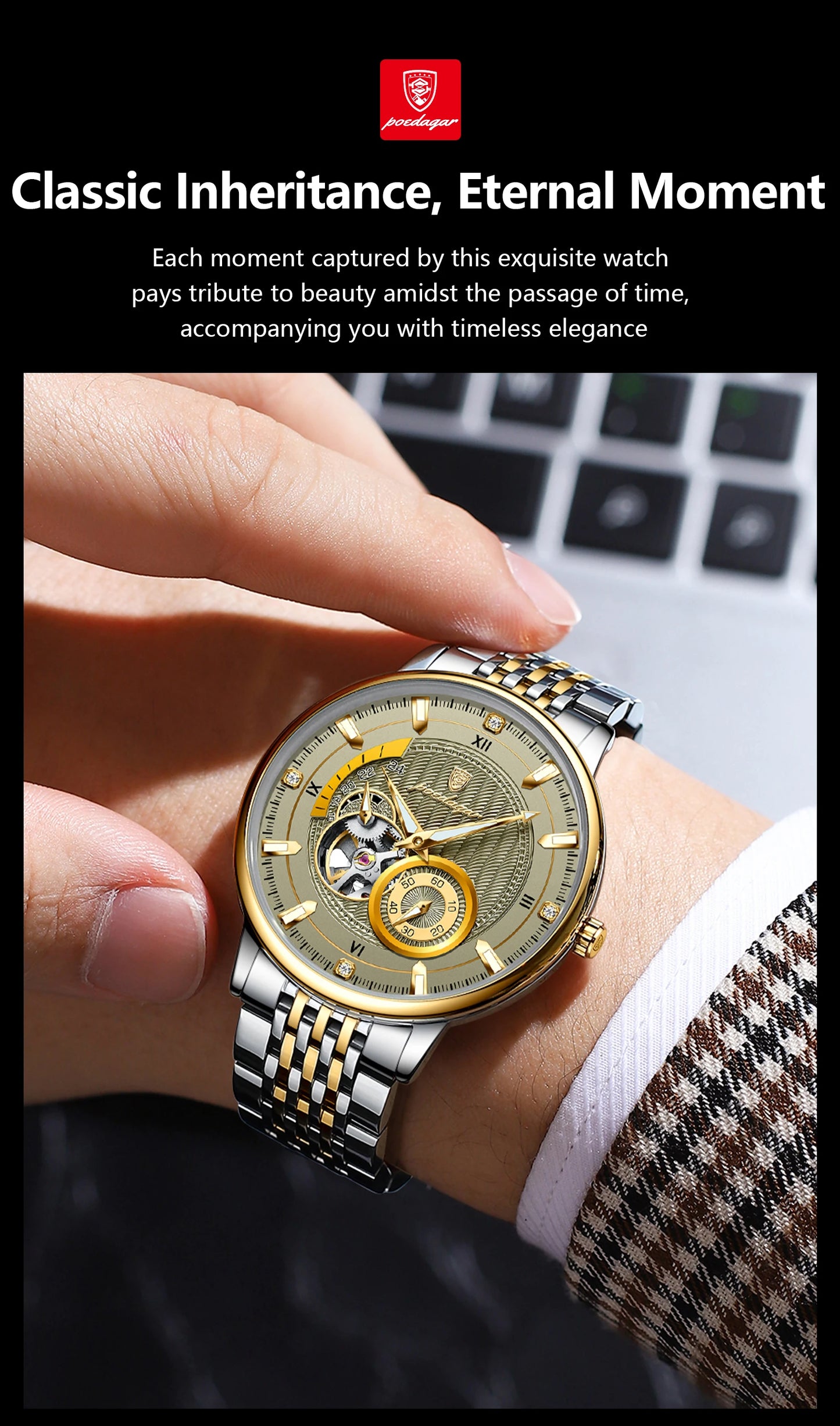 POEDAGAR Top Luxury Man Wristwatch Luminous Hollow Tourbillon Stainless Steel Men Clock Mechanical Automatic Men's Watches Reloj
