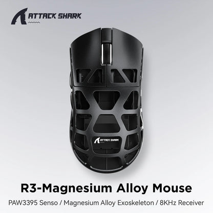 ATTACK SHARK R3 8KHz Magnesium Alloy Gaming Mouse, PAW3395 Sensor, 26000 DPI, Superlight 46g, Tri-Mode Wireless Bluetooth & Wired Mouse for PC/Mac