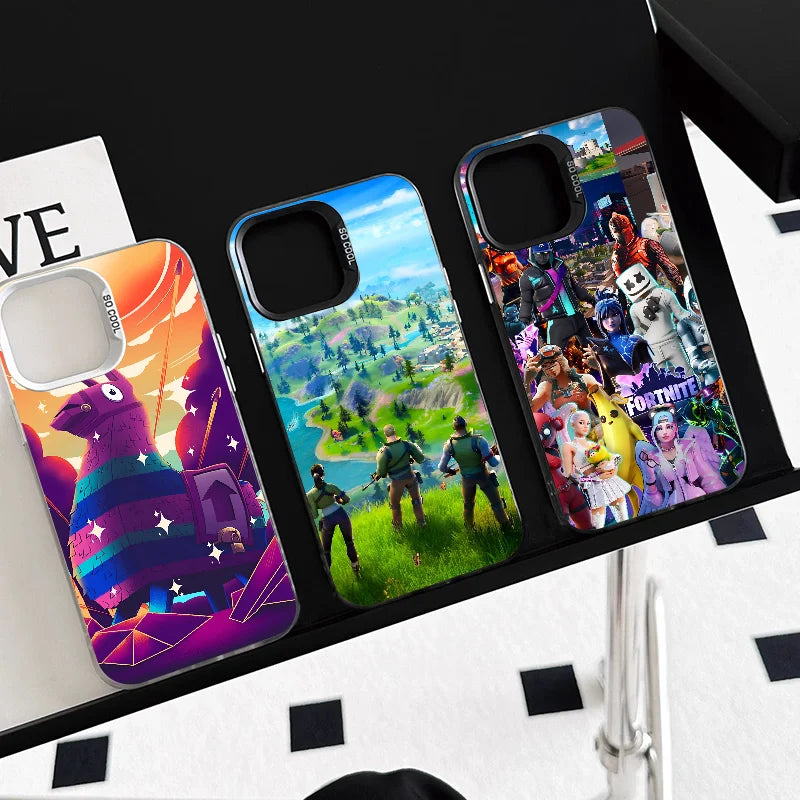 1pc Game F-fornite Phone Case Phone Case IMD Color Silver Shell For IPhone 16 15 14 13 12 11 Pro Max Plus