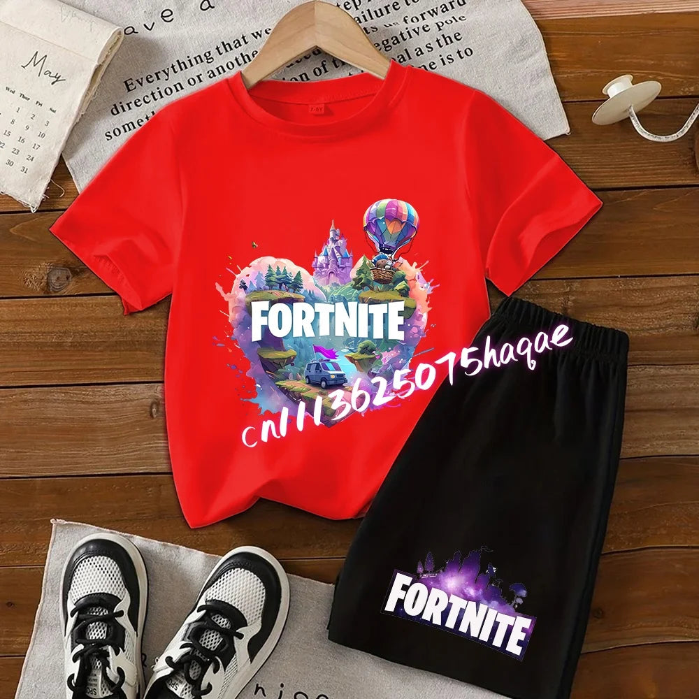 Hot Fortnites Kids T Shirt Shorts Set Cartoon Figure Printed T Shirts Children Tops Summer Casual Sportswear Kids Boys Clothing