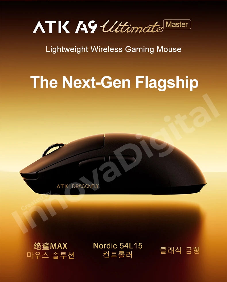Mouse da gaming wireless ATK Dragonfly A9 Ultimate A9 Air PAW3950 ultraleggero ergonomico e-sport per gamer FPS CSGO A9 Ultra