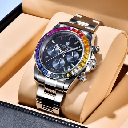 PAGANI DESIGN herenhorloge – Model met gekleurde wijzerplaten, luxe quartz-polshorloge, chronograaf met een uurwerk