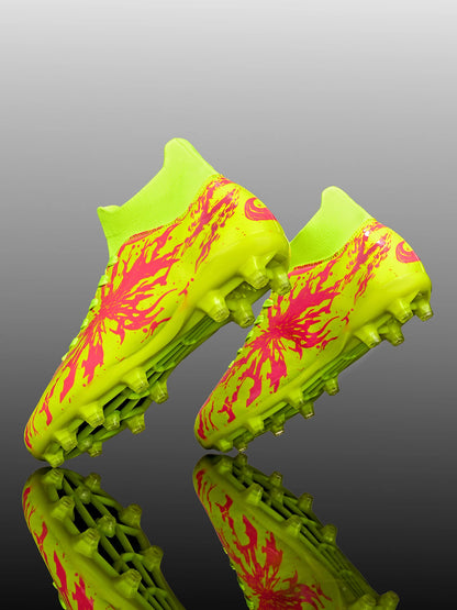Chaussures de football Shock Cushion AG FG avec semelle extérieure épaisse en PU textile et TPU, réduisent la fatigue des pieds lors d'entraînements prolongés sur gazon naturel.