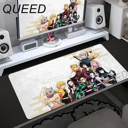 Tapete de Secretária para Computador e Teclado, Tapete de Rato Anime com Rapariga Kawaii, 900x400mm, Borracha Antiderrapante, Demon Slayers XL