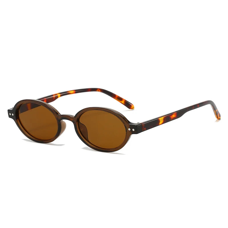 SO&EI Retro Small Oval Sunglasses Women Fashion Rivets Leopard Men Punk Shades UV400 Sun Glasses