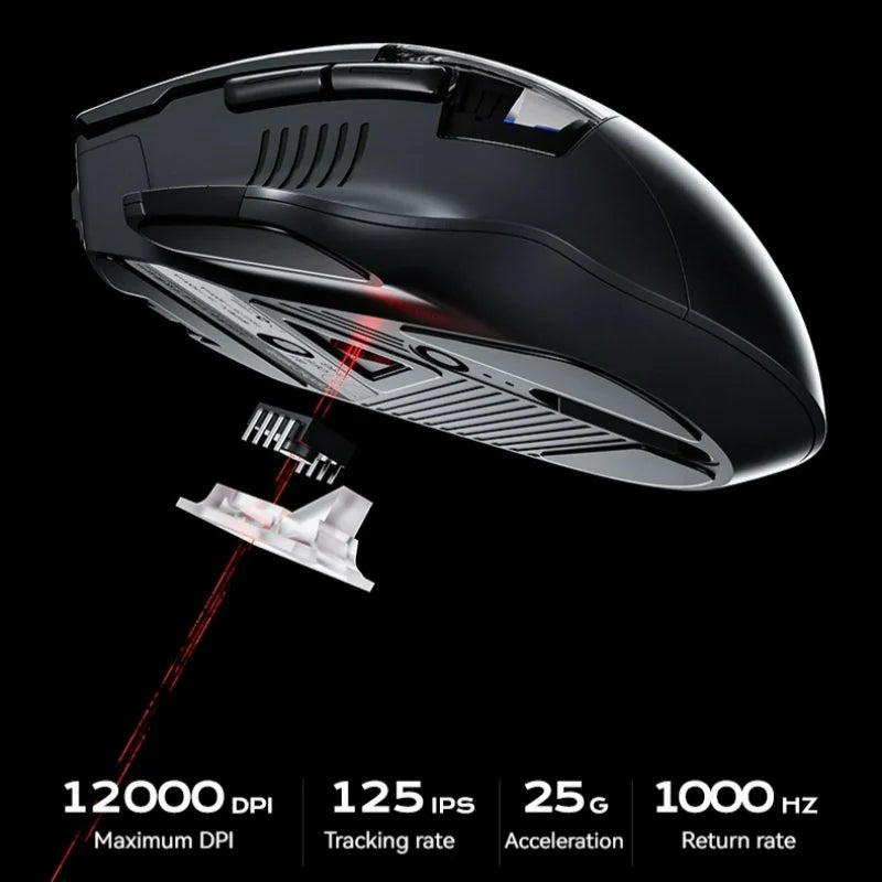 Inphic A9 Pro gamingmus med tre tilstande, farverig lysguide, strømindikator, justerbar DPI, makrodriver, ergonomisk, 12800DPI