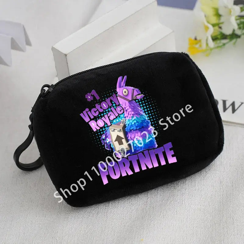 Portamonete in peluche Fortnite per bambini e bambine, portafoglio portatile carino e alla moda, borsa porta carte d’identità in stile cartoon e anime, regalo di compleanno per bambini