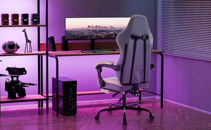 Sedia da gaming WOTSTA con poggiapiedi, sedia gamer ergonomica con cuscino lombare e poggiatesta, sedia per computer regolabile in altezza