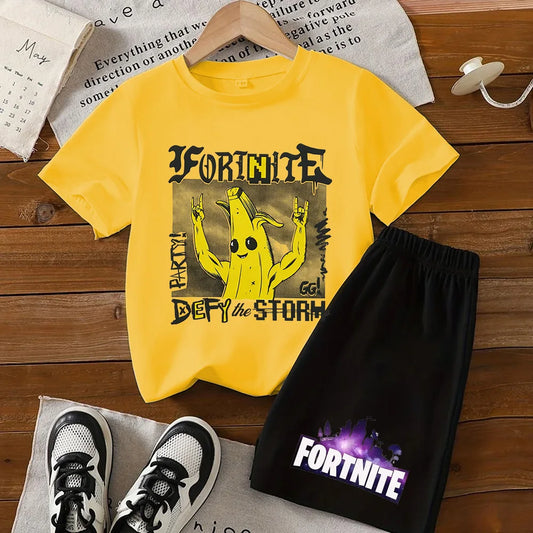 Fortnites Series T-shirt Shorts Suit for Children Hot Game Top and Pants Set Summer Cute Home Loungewear Outfit Birthday Gift