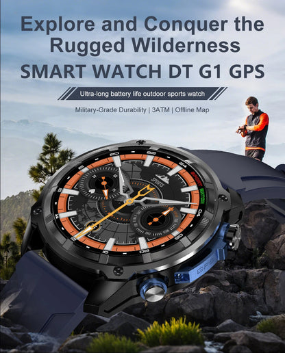 2026 New Military Smart Watch GPS Track Compass Altimeter Bluetooth Calling 860mAh Battery DTG1 Men Outdoor Sports SmartWatch
