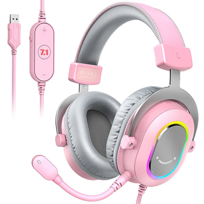 Fifine Dynamisches RGB-Gaming-Headset mit Mikrofon Over-Ear-Kopfhörer 7.1 Surround Sound PC PS4 PS5 3 EQ-Optionen Game Movie Music – H6