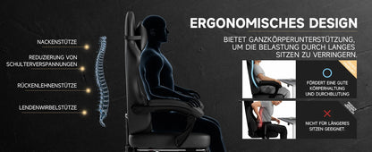 Sedia da gaming ergonomica PINGGO con poggiapiedi e massaggio, in pelle PVC, sedia da ufficio per gaming su PC, portata 150kg