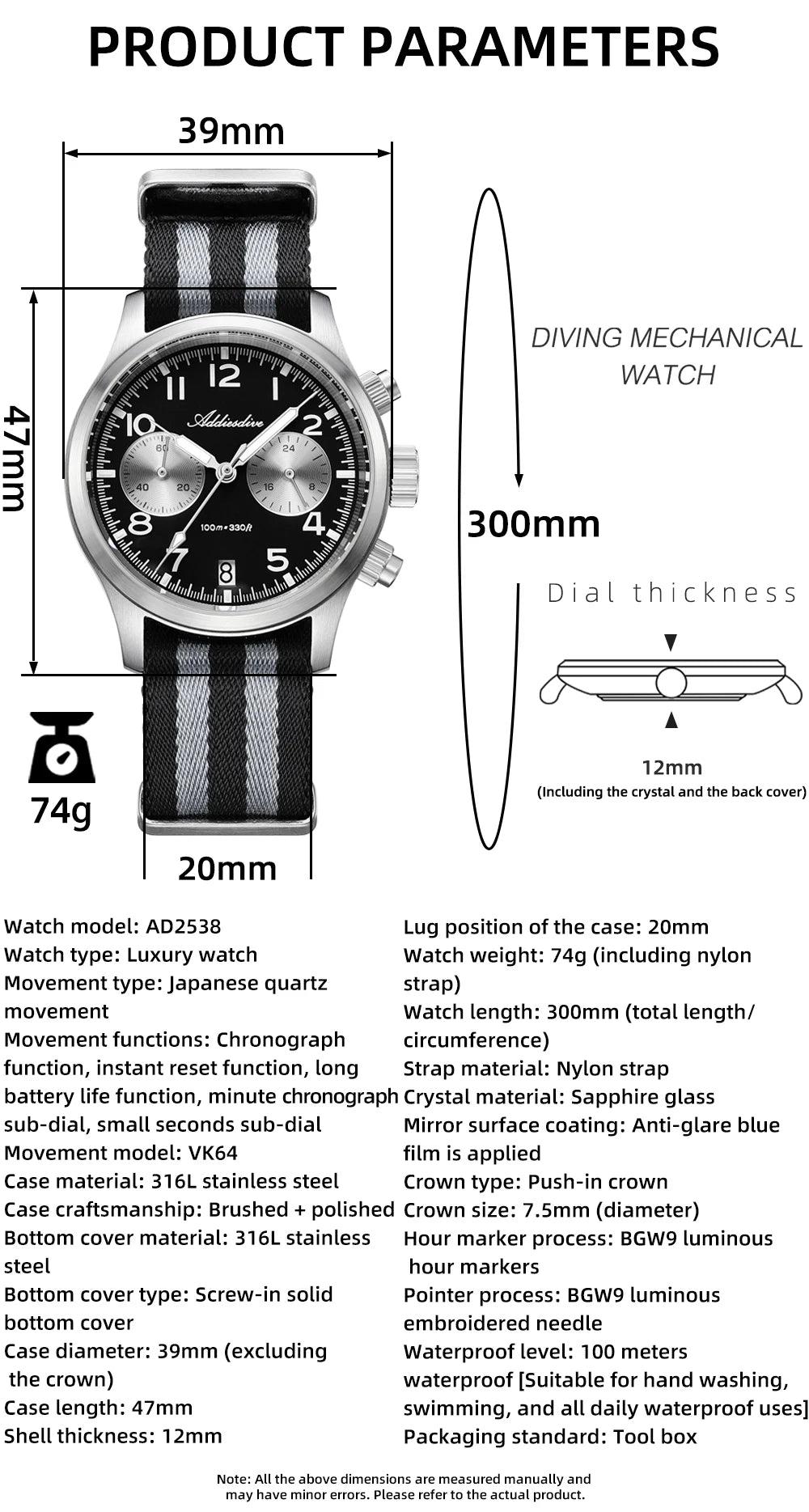 Orologio da uomo ADDIESDIVE 2025 New Panda Eye, retrò di lusso, quarzo VK64, cronografo sportivo, impermeabile 100M, luminoso
