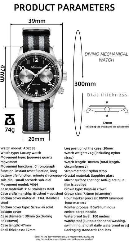 Orologio da uomo ADDIESDIVE 2025 New Panda Eye, retrò di lusso, quarzo VK64, cronografo sportivo, impermeabile 100M, luminoso