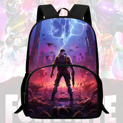 15-инчова Fortnite раница с анимационен дизайн, унисекс, за момчета и момичета, с преден джоб, лека ученическа раница с голям капацитет