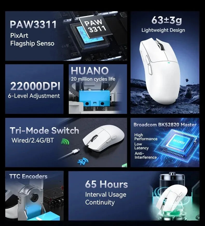 ATTACK SHARK X11SE ultraleichte kabellose Gaming-Maus, 20Millionen Klicks Lebensdauer, PAW3311 Gaming, 22KDPI, 400IPS, 40G, 1KHz, 65 Stunden, 30mAH