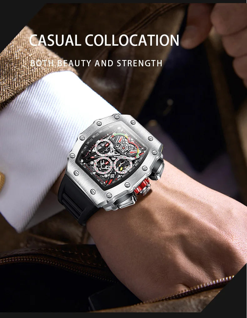 ONOLA Luxury Men Mechanical Watch with Hollow Out Luminous Automatic Watch 3Bar Waterproof Reloj Hombre