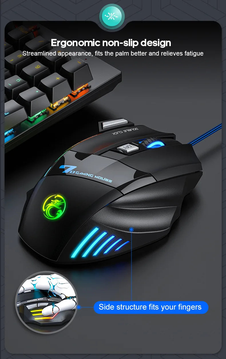 IMICE X7 Optical Gaming Mouse  Adjustable DPI Ergonomic Anti Slip Design Colorful Luminuse Suitable for DesktopComputers  Laptop
