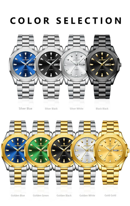 POEDAGAR Luxury Men Wristwatch Waterproof Luminous Week Date Casual Man Clock Stainless Steel Quartz Fashion Men's Watches Reloj