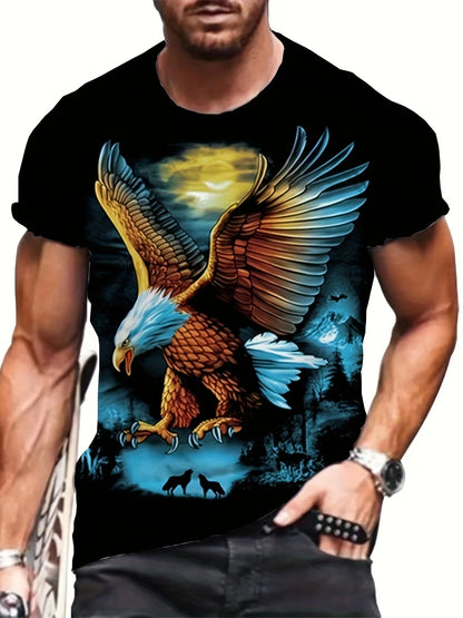 Modne majice z grafiko Eagle Luksuzne majice Poletne moške majice Sproščene majice Majice s kratkimi rokavi 3D-tiskanje Moška oblačila