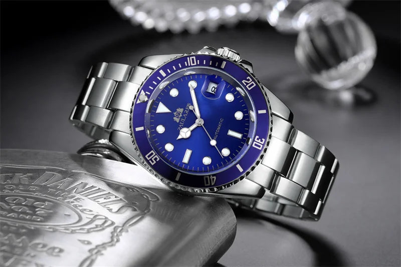 High Quality Automatic Mechanical Watch for Men Stainless Steel Red Dial Date Strong Luminous Luxury Men Watch Reloj Hombre