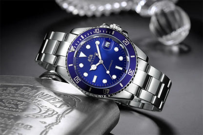 High Quality Automatic Mechanical Watch for Men Stainless Steel Red Dial Date Strong Luminous Luxury Men Watch Reloj Hombre