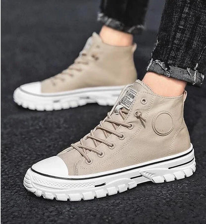 Men's Canvas Shoes High Top Casual Breathable Sports Shoes Gray Skateboarding Vulcanized Shoes Comfortable Sneakers 2025 New