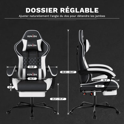 SUKIDA Ergonomic Gaming Chair with Footrest, Lumbar Support Computer Chair, Comfortable Office Chair with Adjustable Reclining Backrest