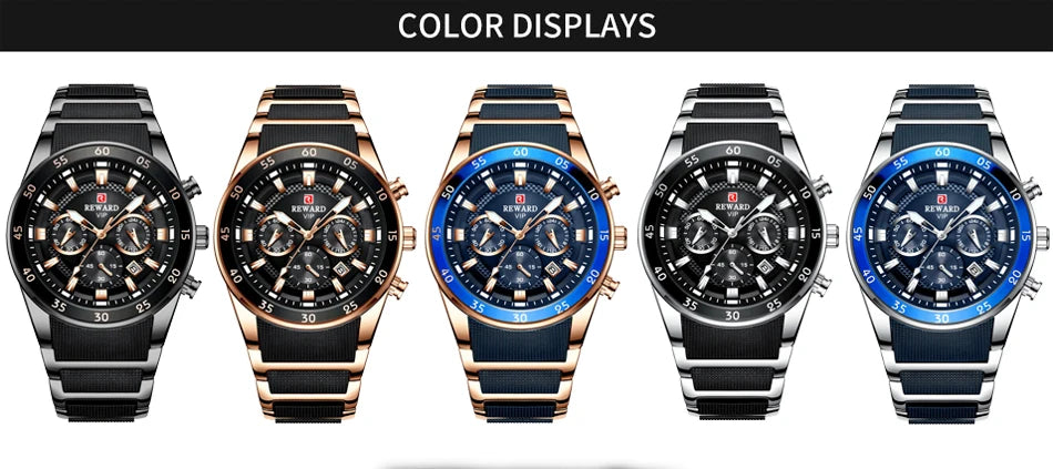 REWARD Men's Watches 81011M Sports Silicone Quartz Men's Watch Waterproof Calendar Chronograph Luminous Watches Men