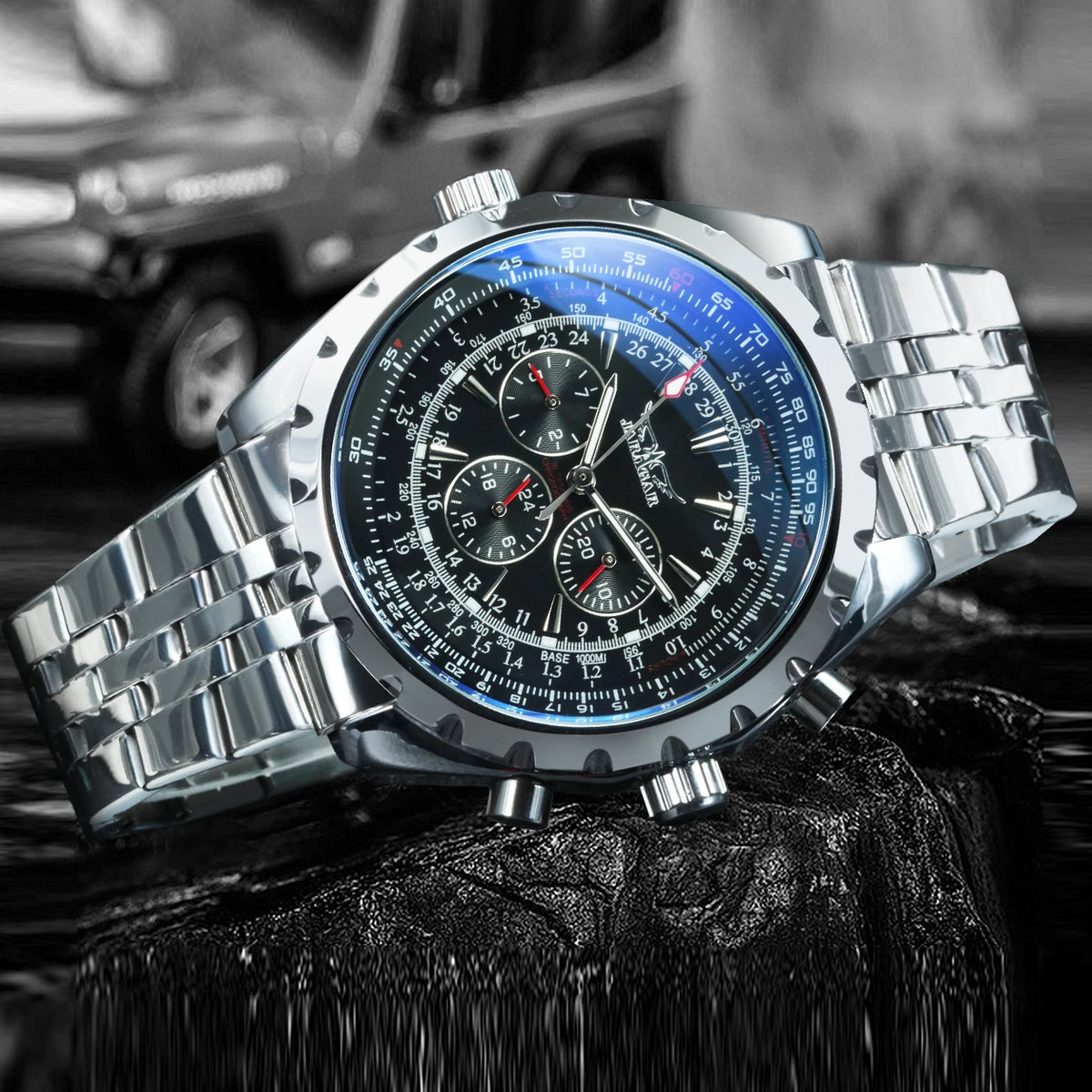 JARAGAR Men’s Luxury Automatic Mechanical Watch  Military Sport Design, Multifunction Dial & Leather Strap