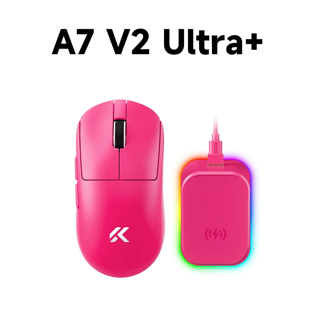 Ratón gaming inalámbrico ligero MCHOSE A7 V2 con doble tasa de sondeo de 8,000Hz, PAW3950 TI, para gaming, esports y oficina