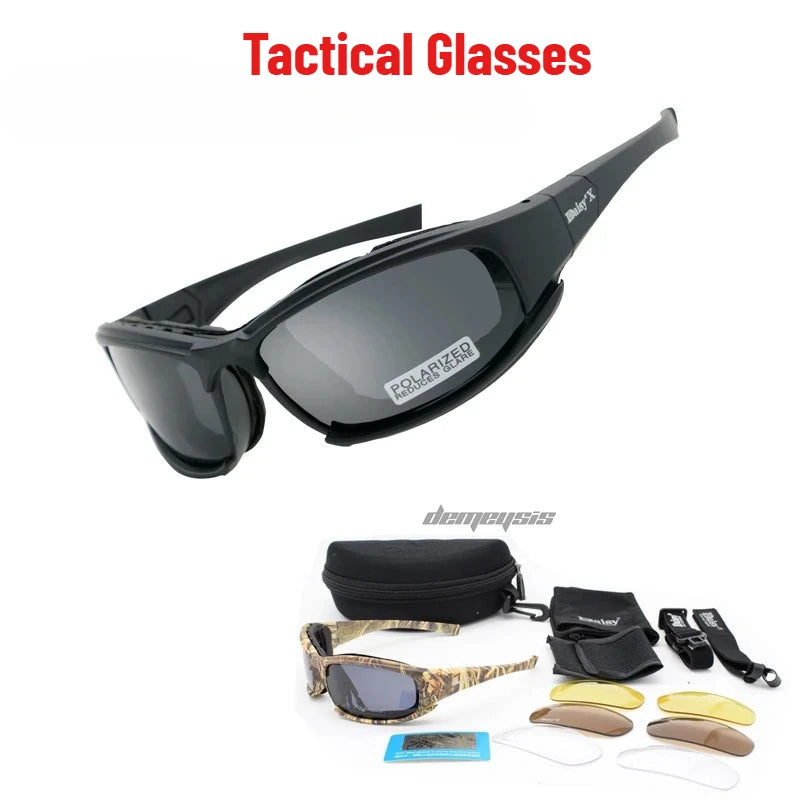Polarized Tactical Glasses 4 Lens Kit Outdoor Hiking Cycling Fishing UV400 Sunglasses Hunting Shooting Airsoft Paintball Goggles