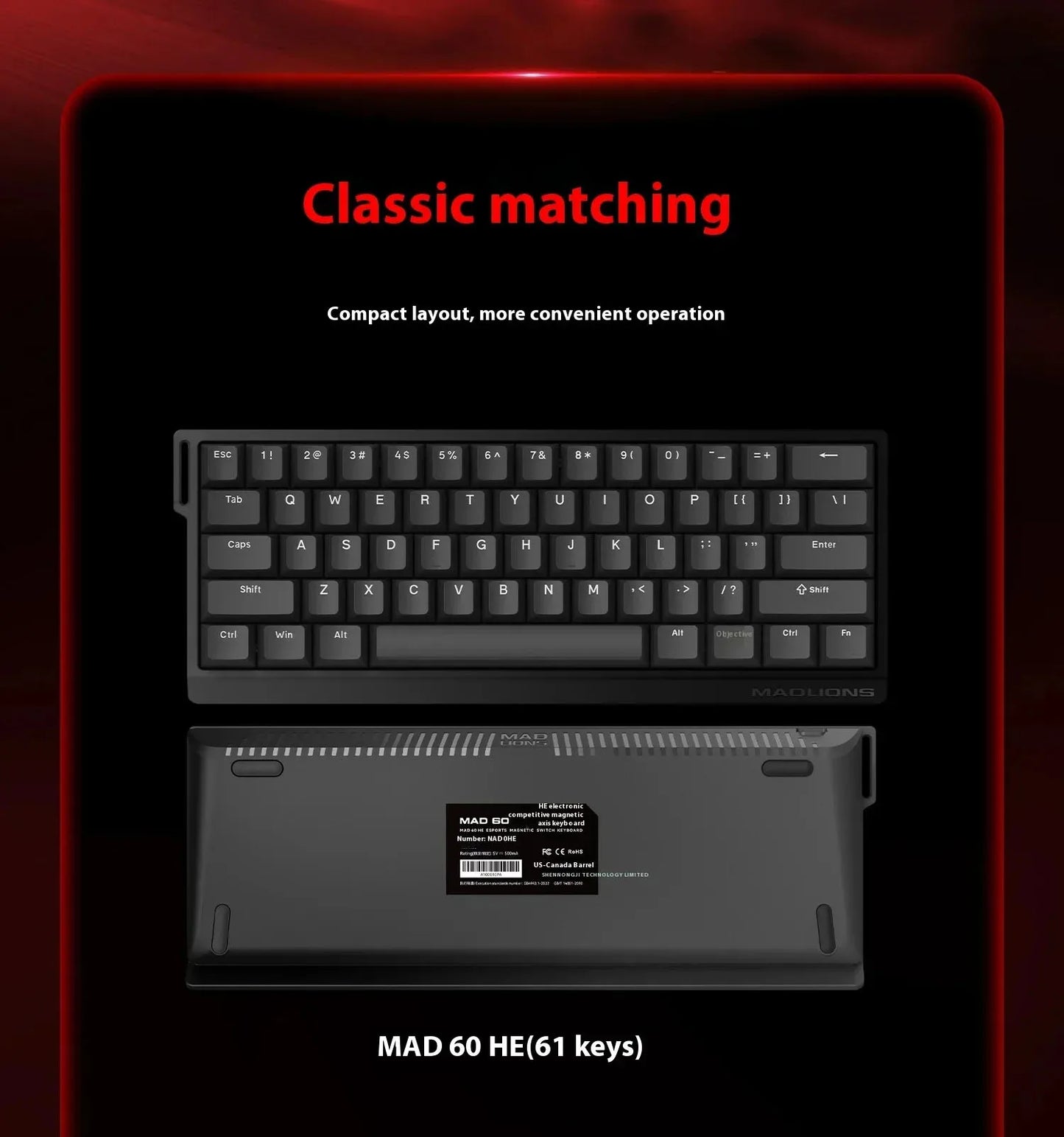 MADLIONS MAD 60/68HE Gaming Magnetic Switch Keyboard Wired Key Web Drive Custom 8K 61/68 Return RT Adjustable Keystroke Hot Swap