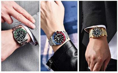 PAGANI DESIGN 40MM GMT Reloj para hombre de lujo con cristal de zafiro AR, reloj mecánico con bisel cerámico, automático, resistente al agua 100M, reloj de regalo