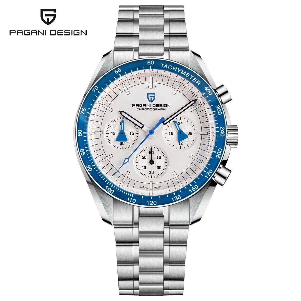 PAGANI DESIGN Moon watch – Luxury quartz chronograph for men, sporty style, sapphire crystal with anti-reflective coating, luminescent display